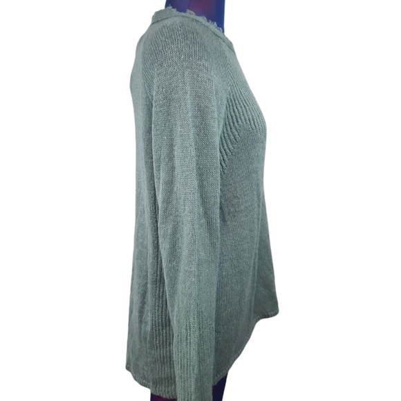 NWT Lucky Brand Oversized Fringe Green Wool Blend Sweater Size Medium Women's - Picture 3 of 8